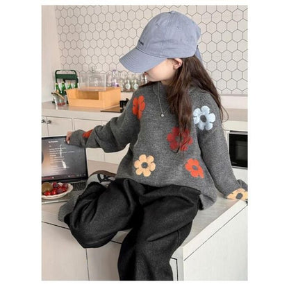 キッズ セーター 女の子 子供服 ニットセーター 花柄 セーター キッズ 子供セーター タートルネック トップス 子ども服 通園 通学 可愛い ジュニア 赤ちゃん 春秋冬 暖かい クリスマス 誕生日 プレゼント 入園 入学 xzxiaoyun179