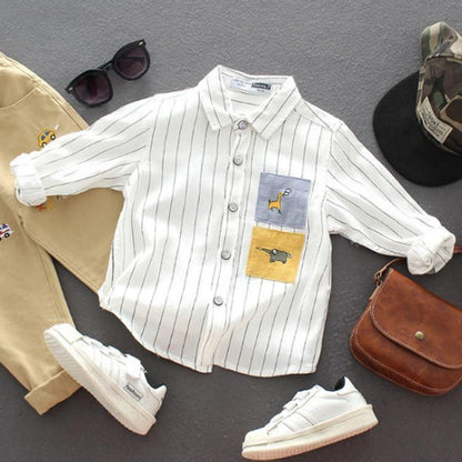 子供服 シャツ 男の子 長袖シャツ 送料無料 フォーマルシャツ 入学式 ストライプ柄 キッズ 子ども シャツ ブラウス 春 秋 冬 90 100 110 120 130 sHtq652