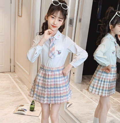 4点セット 子供 フォーマル 女の子 スーツ カーディガン学院風 入学式 スーツ 女の子 卒園式 セレモニー セットアップ 重ね着 子供服 ジュニア 七五三 発表会 結婚式 上下セット スカートセット 通園 通学 制服 JK