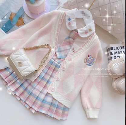 4点セット 子供 フォーマル 女の子 スーツ カーディガン学院風 入学式 スーツ 女の子 卒園式 セレモニー セットアップ 重ね着 子供服 ジュニア 七五三 発表会 結婚式 上下セット スカートセット 通園 通学 制服 JK