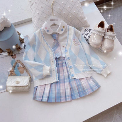 4点セット 子供 フォーマル 女の子 スーツ カーディガン学院風 入学式 スーツ 女の子 卒園式 セレモニー セットアップ 重ね着 子供服 ジュニア 七五三 発表会 結婚式 上下セット スカートセット 通園 通学 制服 JK