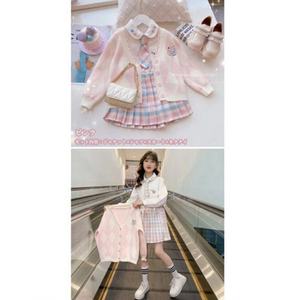 4点セット 子供 フォーマル 女の子 スーツ カーディガン学院風 入学式 スーツ 女の子 卒園式 セレモニー セットアップ 重ね着 子供服 ジュニア 七五三 発表会 結婚式 上下セット スカートセット 通園 通学 制服 JK