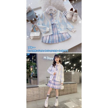 4点セット 子供 フォーマル 女の子 スーツ カーディガン学院風 入学式 スーツ 女の子 卒園式 セレモニー セットアップ 重ね着 子供服 ジュニア 七五三 発表会 結婚式 上下セット スカートセット 通園 通学 制服 JK