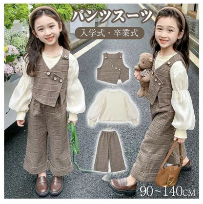 女の子 卒業式 パンツスーツ 小学生 パンツスーツ 女の子 入学式 かっこいい 韓国 子供服 女の子 セットアップ キッズ 七五三 発表会 スーツ パンツ ベスト 3点セット フォーマルスーツ 結婚式 大人っぽい ゆったり