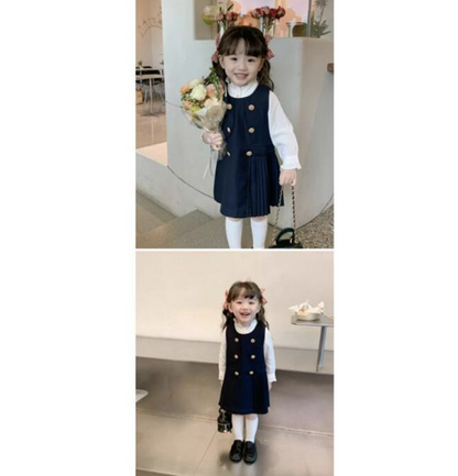ワンピース 子供 フォーマル 2点セット 女の子 ベビー服 入学式 卒園式 入園式 ベビードレス キッズ 長袖 白襟 こども服 シャツ ブラウス ネイビー セットアップ 90 発表会 冠婚葬祭 礼服 入園式 卒園式 通園 通学