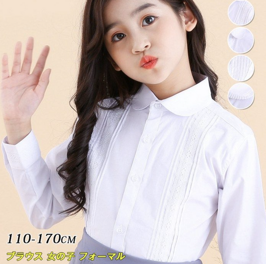 ブラウス 女の子 フォーマル シャツ レース ホワイトシャツ スクールブラウス Yシャツ 入学式 卒業式 長袖 白ブラウス スーツインナー 子供スーツ 白シャツ 幼稚園 小学生 七五三 結婚式 入園式 卒業式 発表会 誕生日 可愛い