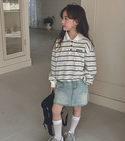 ボーダーロンT 韓国子供服 キッズ 女の子 男の子 ワンポイント トレーナー MTM スウェット 薄手 かわいい 長袖 男の子 女の子 秋 秋服 子供服 子供 90 100 110 120 130 140