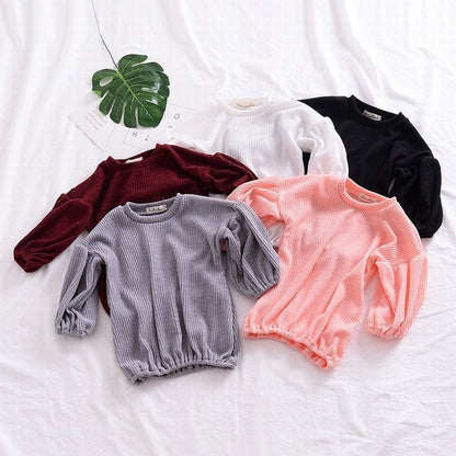 パフスリーブニット ニット セーター チュニック 子供服 キッズ服 女の子 パフスリーブ バルーンスリーブ バルーン袖 ラウンドネック バルーン裾 バ