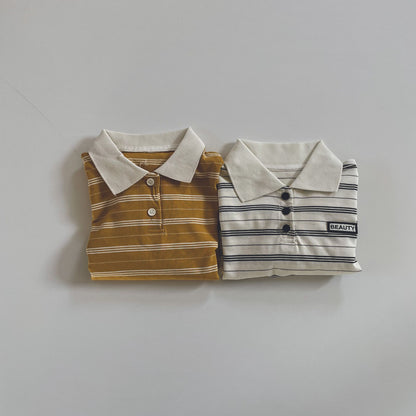 キッズ イエローロンT 薄手 長袖 Ｔシャツ 襟付き 韓国子供服 海外子供服 90 100 110 120 130 女の子 男の子 おしゃれ お出かけ子供服